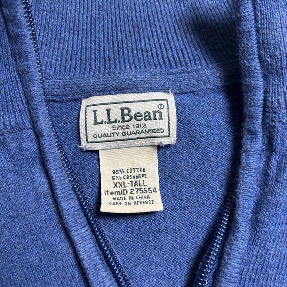 LL Bean Sweater 1/4 quarter Zip Cotton Cashmere Pullover Men's ‎ XXLT Tall Blue - Picture 6 of 7